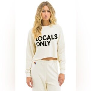 AVIATOR NATION - LOCALS ONLY CROPPED CREW SWEATSHIRT RELAXED - VINTAGE WHITE